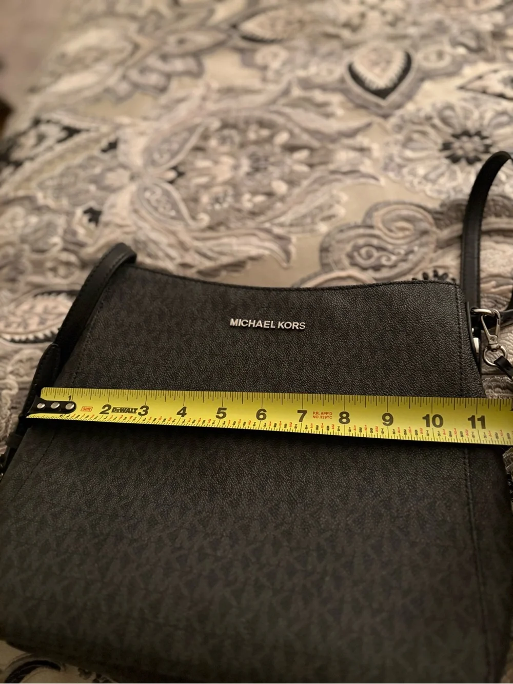 Michael Kors Jet Set Black Signature Crossbody Bag with Silver Hardware